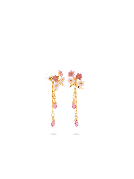 Pink Jasmine Flower Dangle Post Earrings