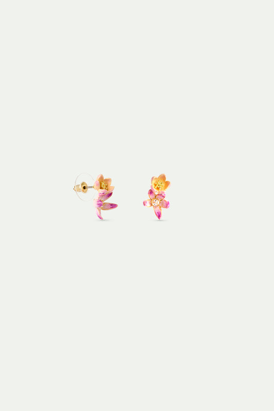 Pink hellebore, violet and crystal earrings