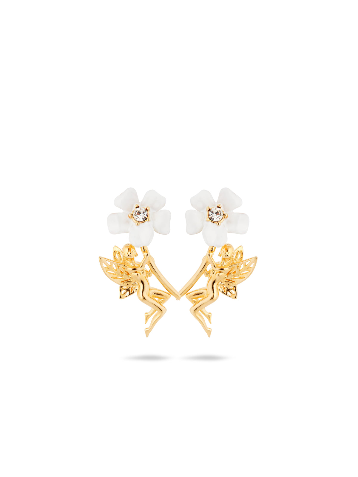 White jasmine and fairy post earrings