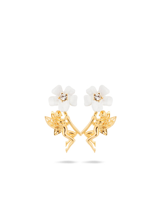 White jasmine and fairy post earrings
