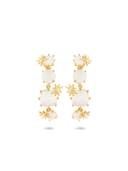 Diamantine earrings with four opalescent white stones and fine stars