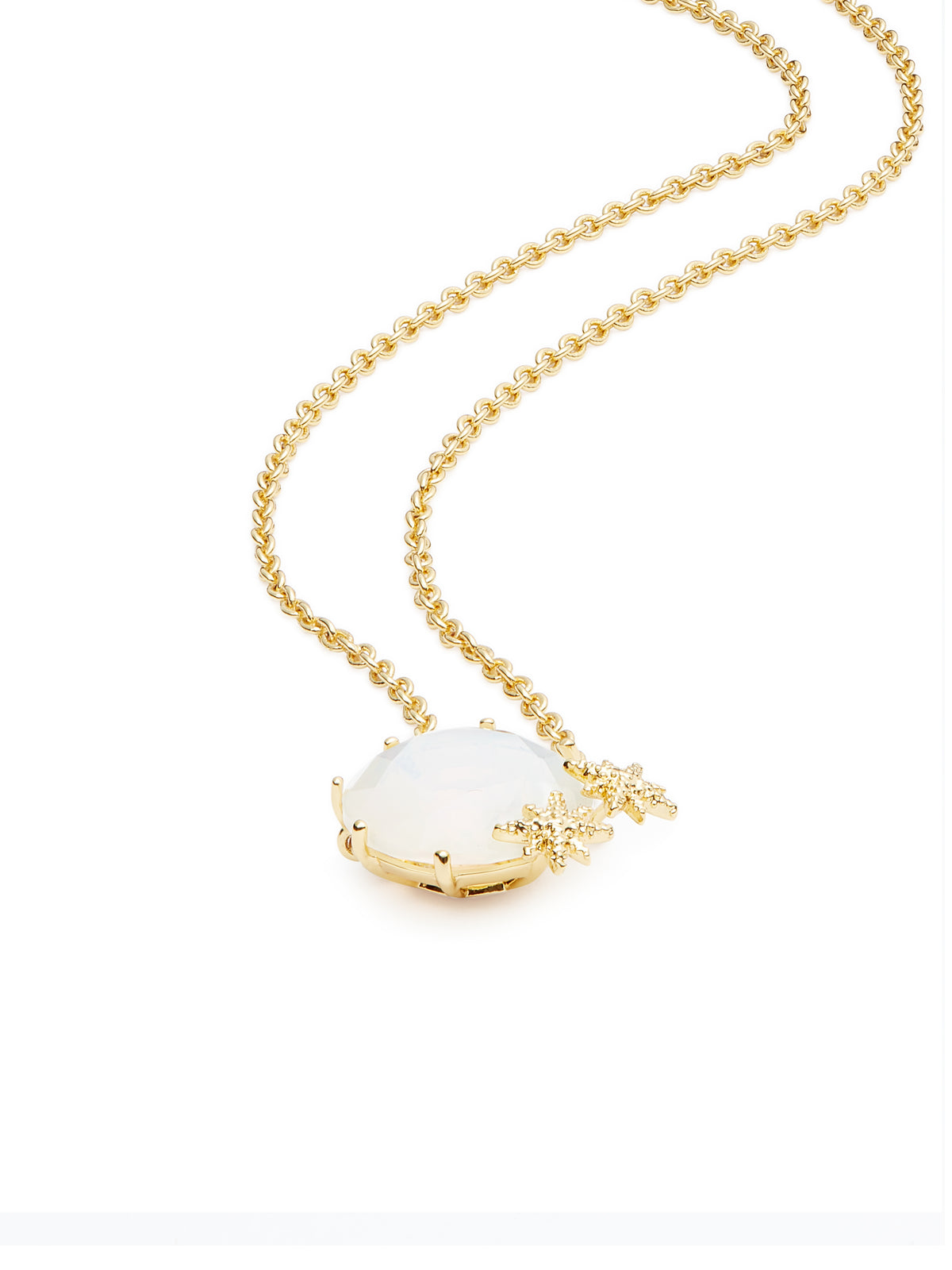 Opalescent white Diamantine round stone pendant necklace and fine stars