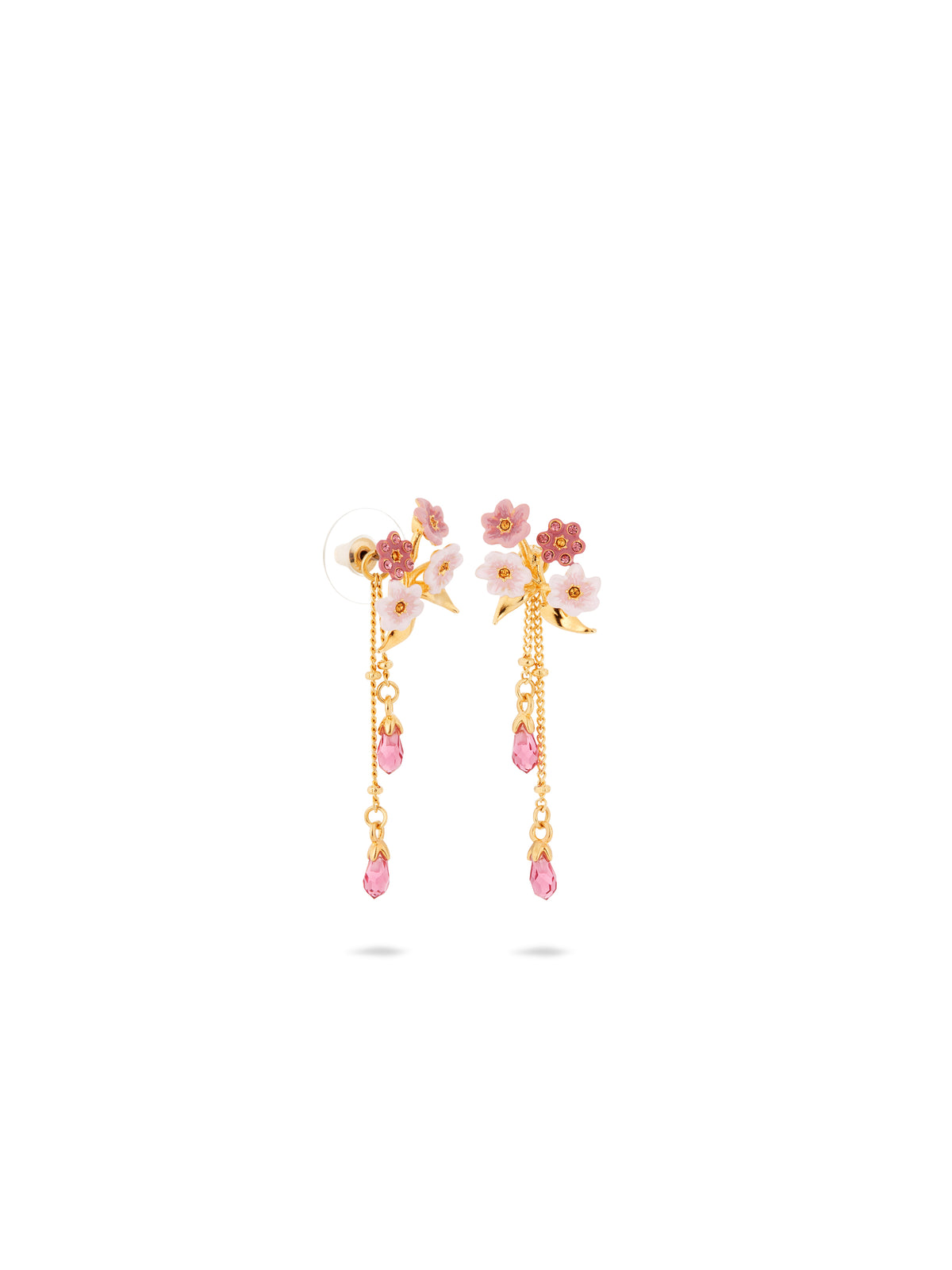 Pink Jasmine Flower Dangle Post Earrings