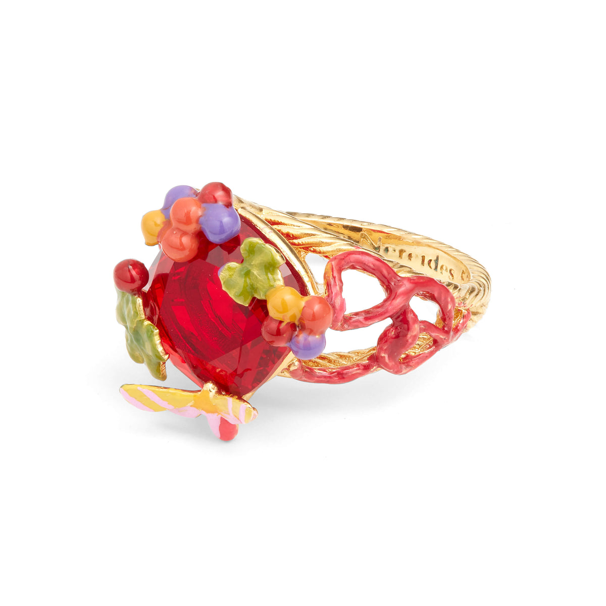 Garnet red stone and grapes cocktail ring