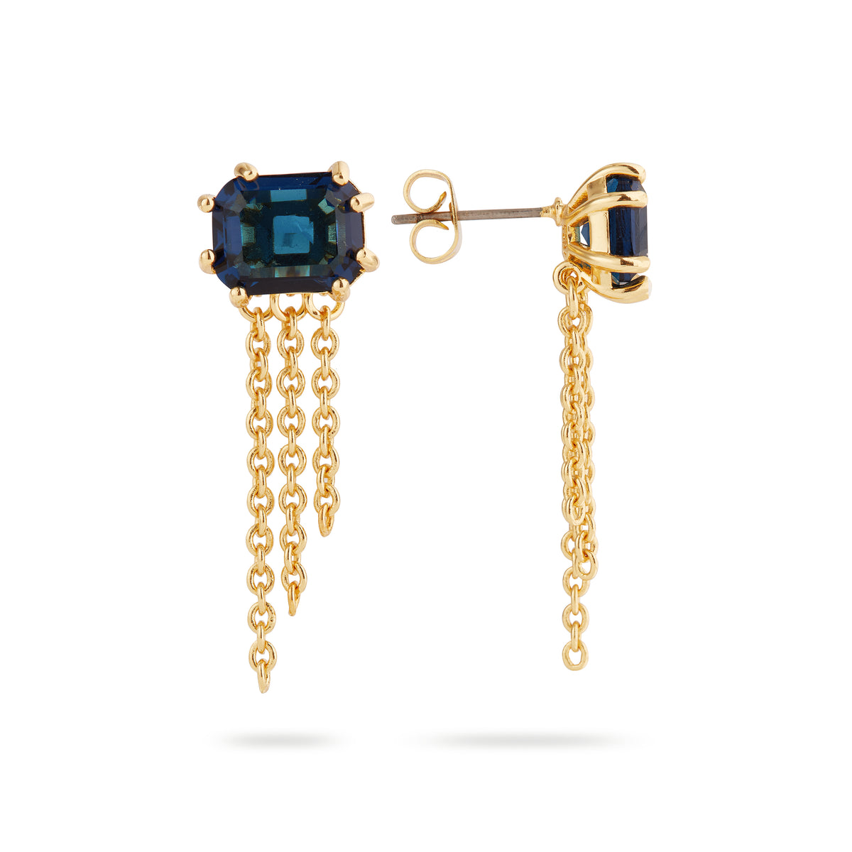 Ocean blue diamantine stone and chain post earrings