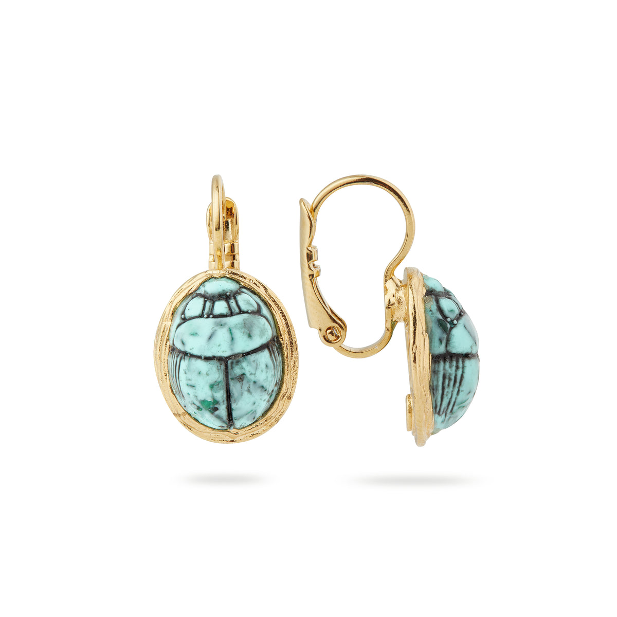 Turquoise scarab beetle sleeper earrings