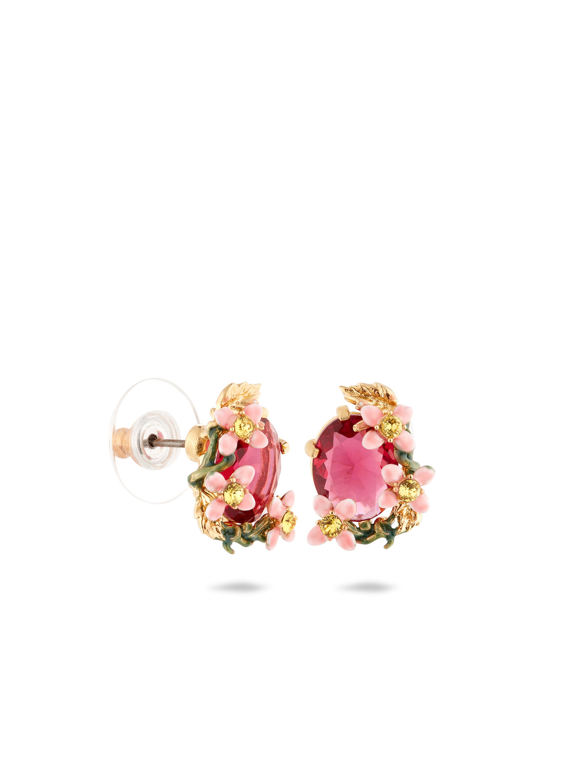 Faceted bead and pink clematis montana earrings