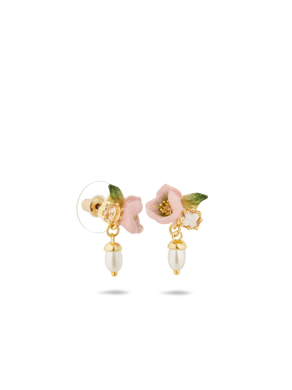Hellebore christmas rose and glass pearl bead post earrings