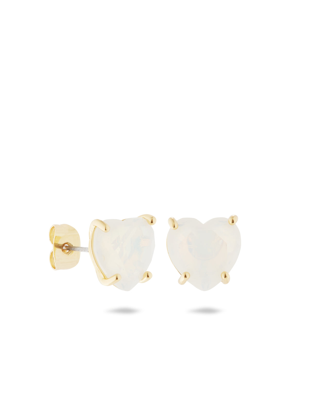 Opalescent white Diamantine heart-shaped stone post earrings