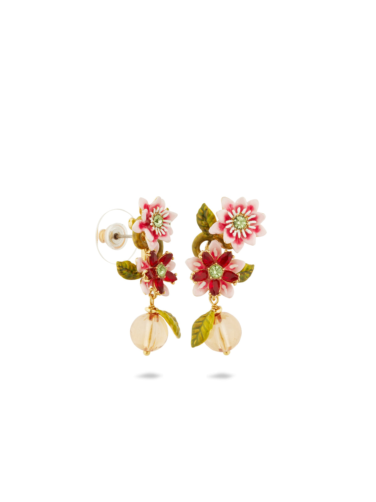 Passion flower and glass bead earrings