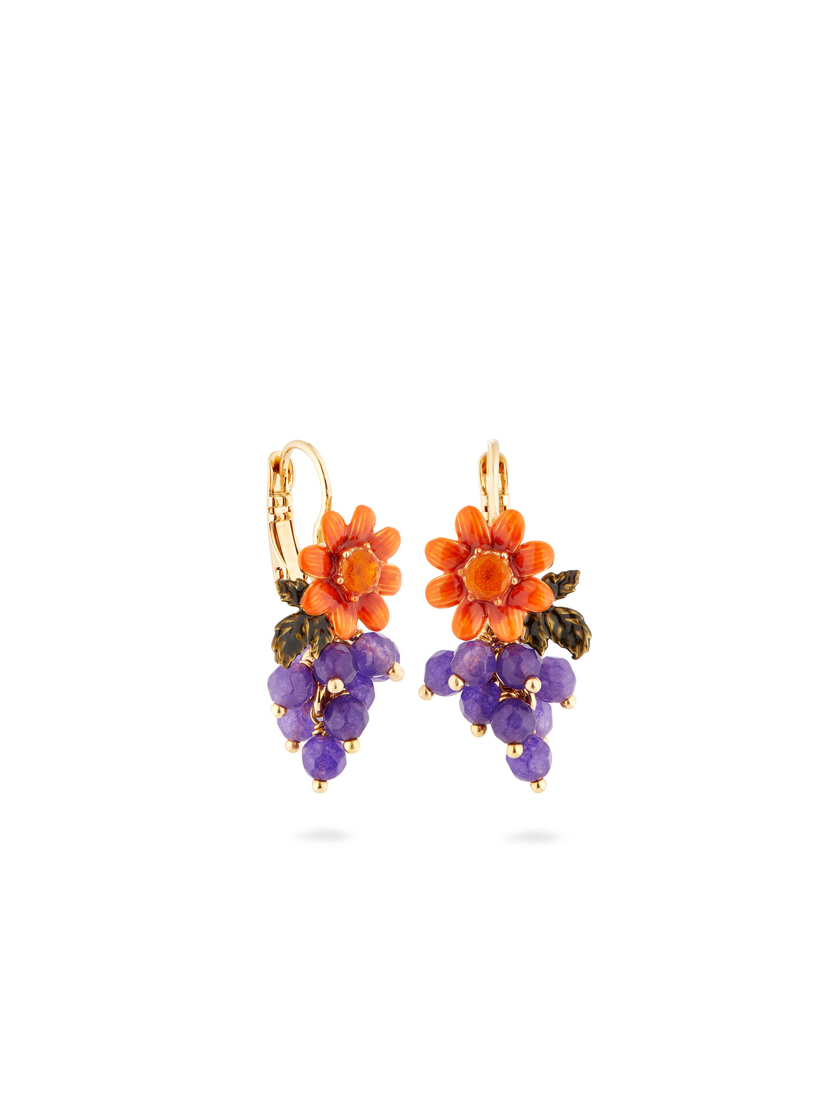 Green snake and dahlia flower sleeper earrings