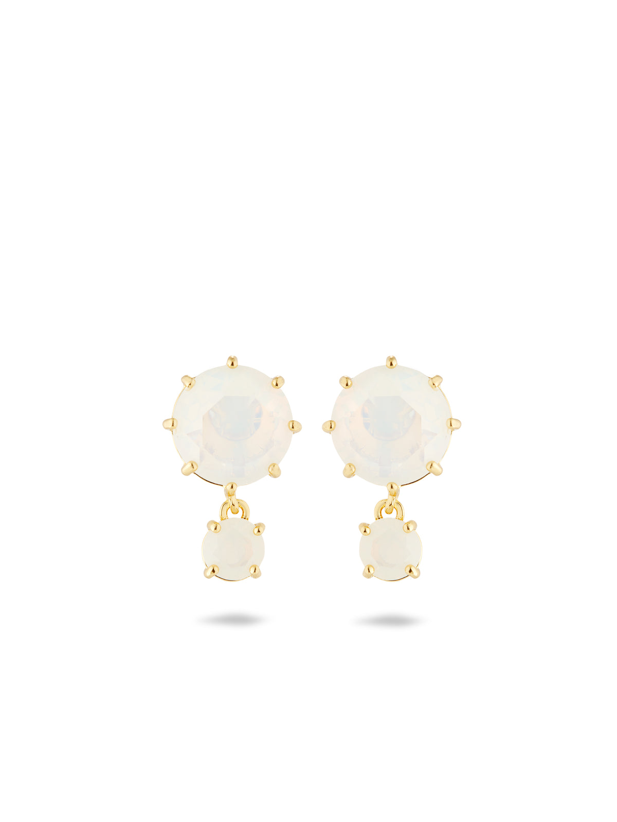 Opalescent white Diamantine two-stone earrings