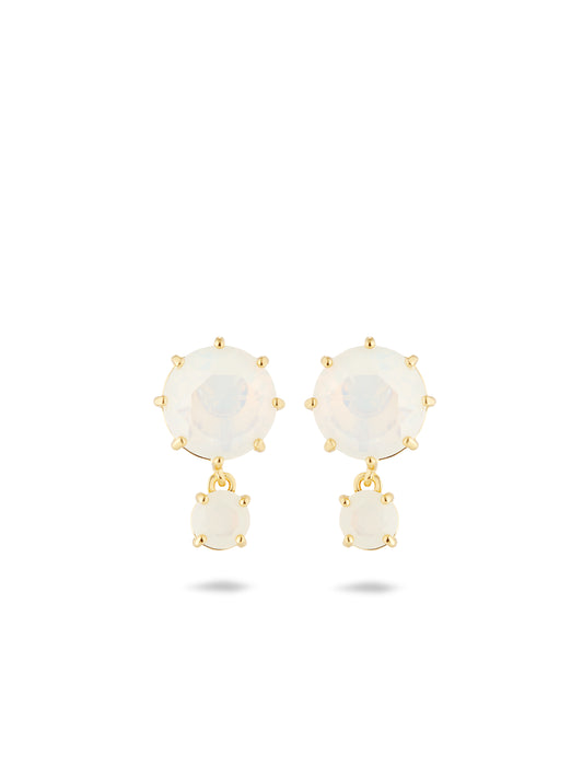 Opalescent white Diamantine two-stone earrings