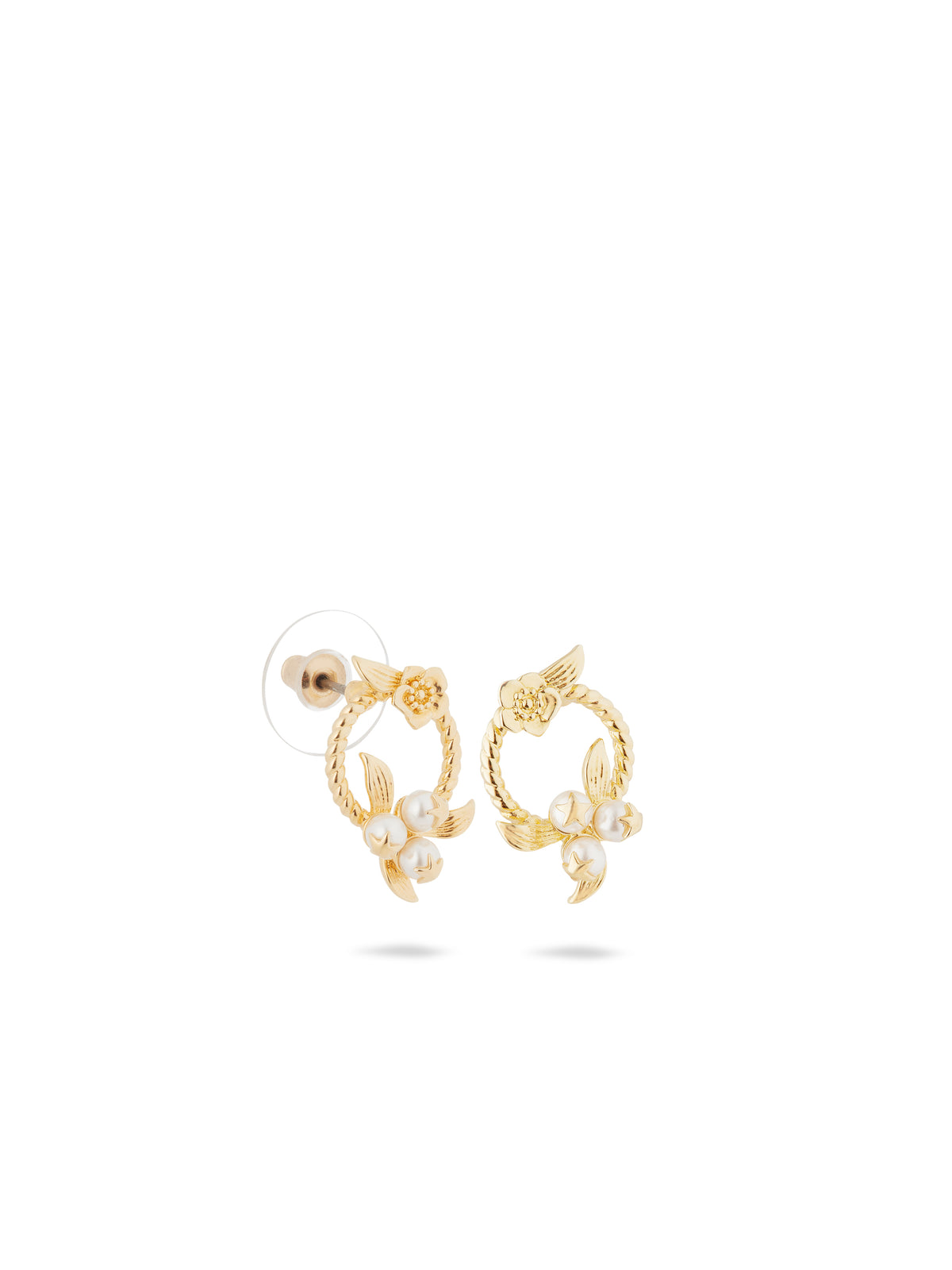 Flower and golden beads sleeper earrings