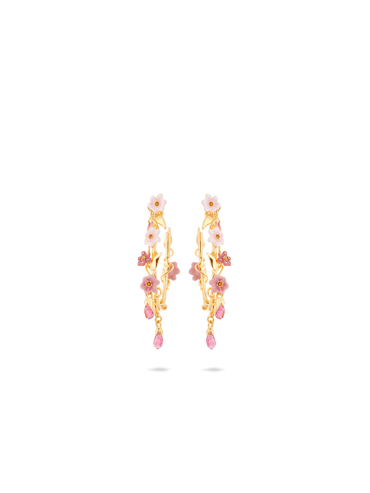 Pink jasmine flower hoop earrings