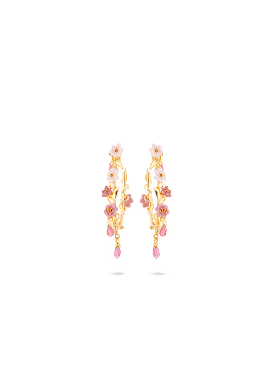 Pink jasmine flower hoop earrings