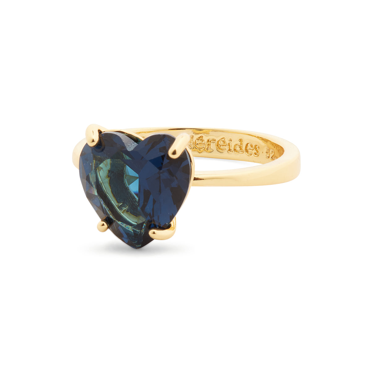 Ocean blue diamantine heart-shaped solitaire ring