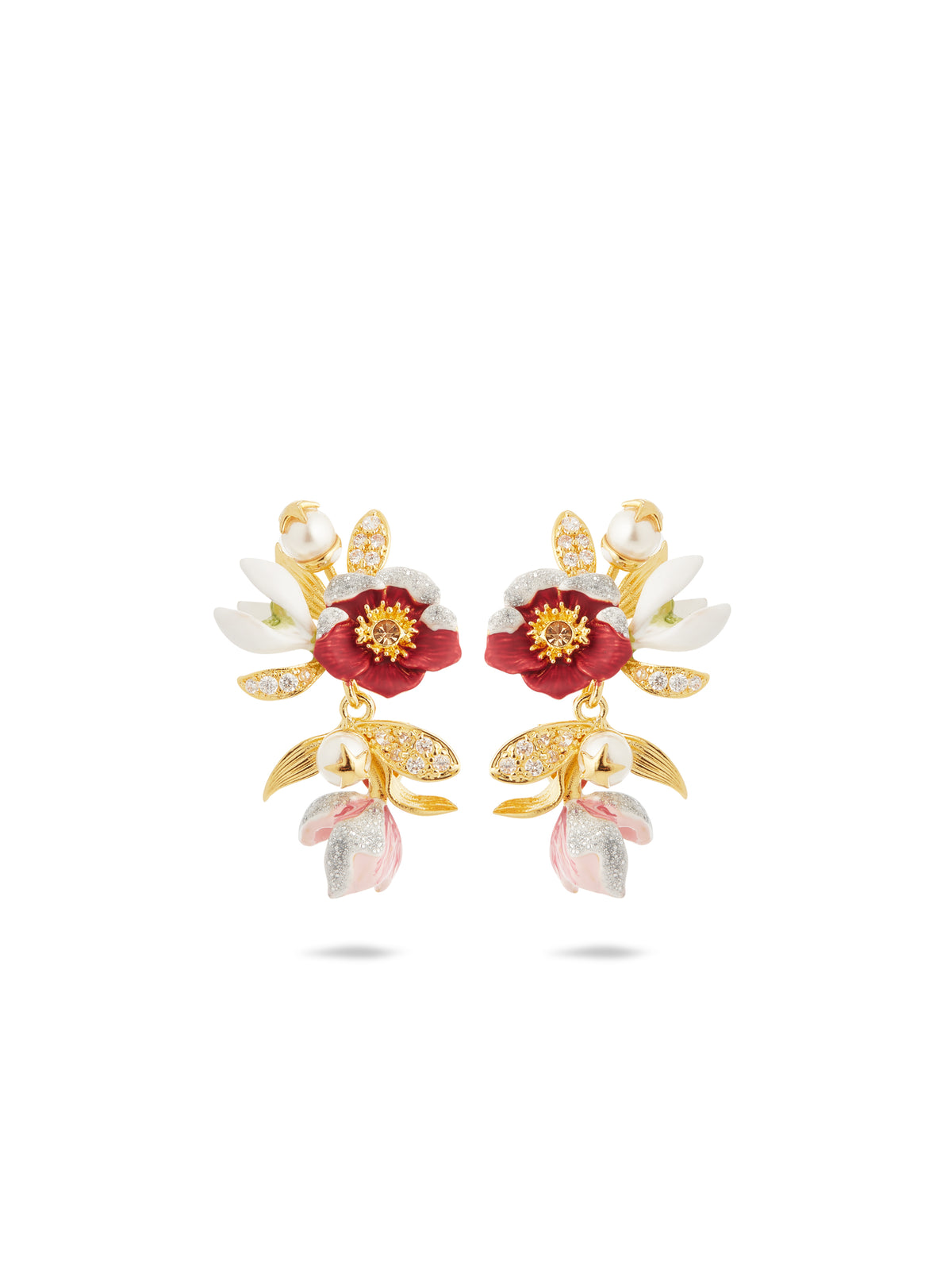 Hellebore flower, snowdrops and crystal earrings
