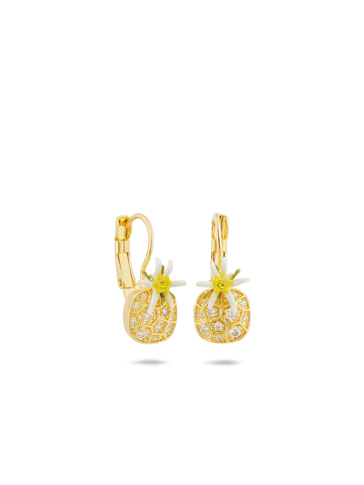 Edelweiss flower and cubic zirconia sleeper earrings