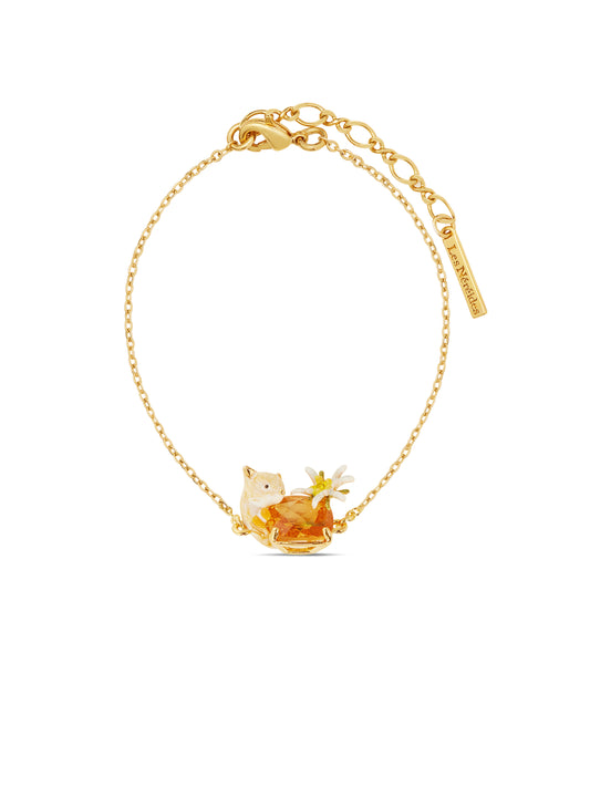 Edelweiss flower, arctic fox and faceted crytal fine bracelet