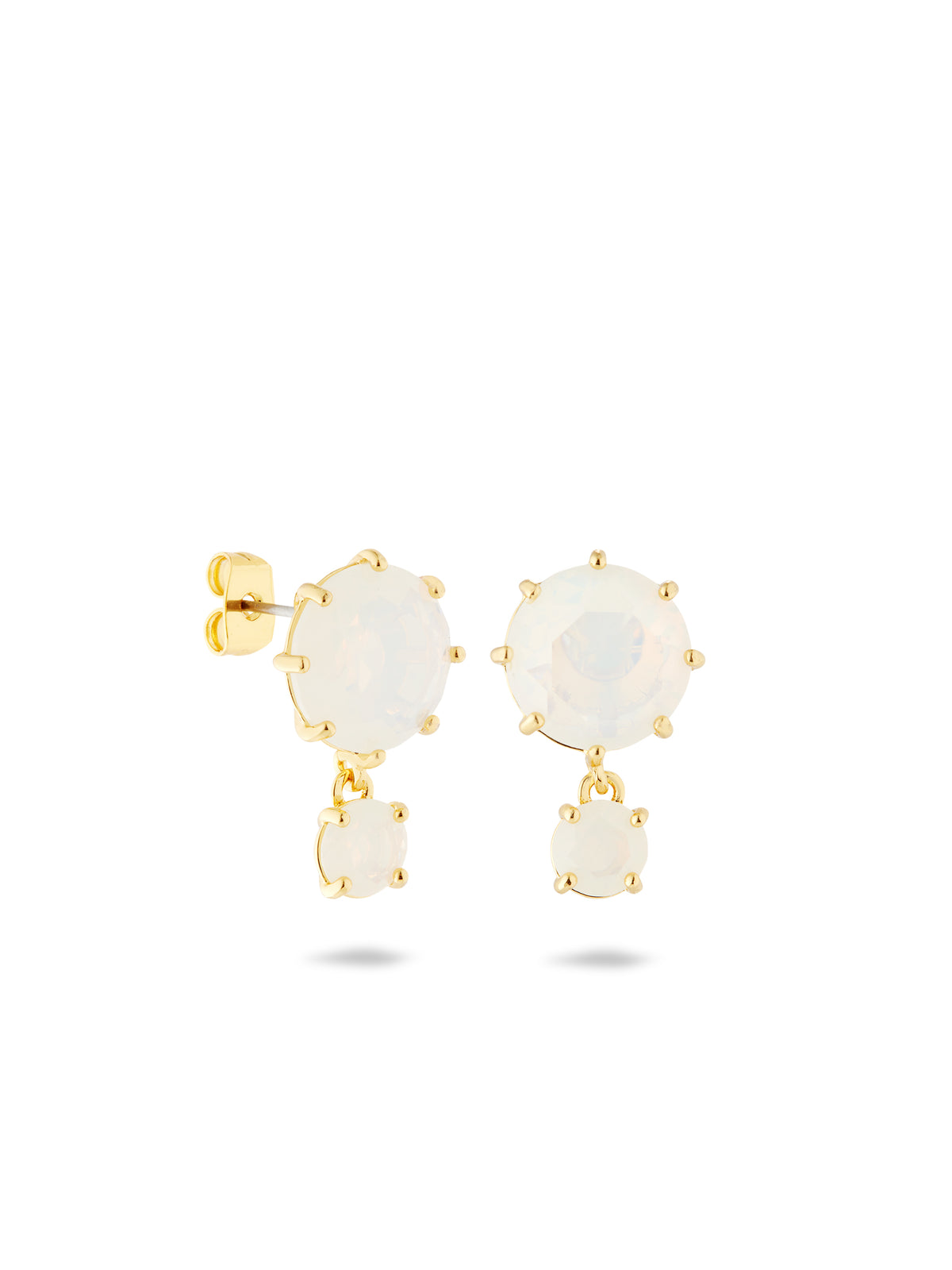 Opalescent white Diamantine two-stone earrings