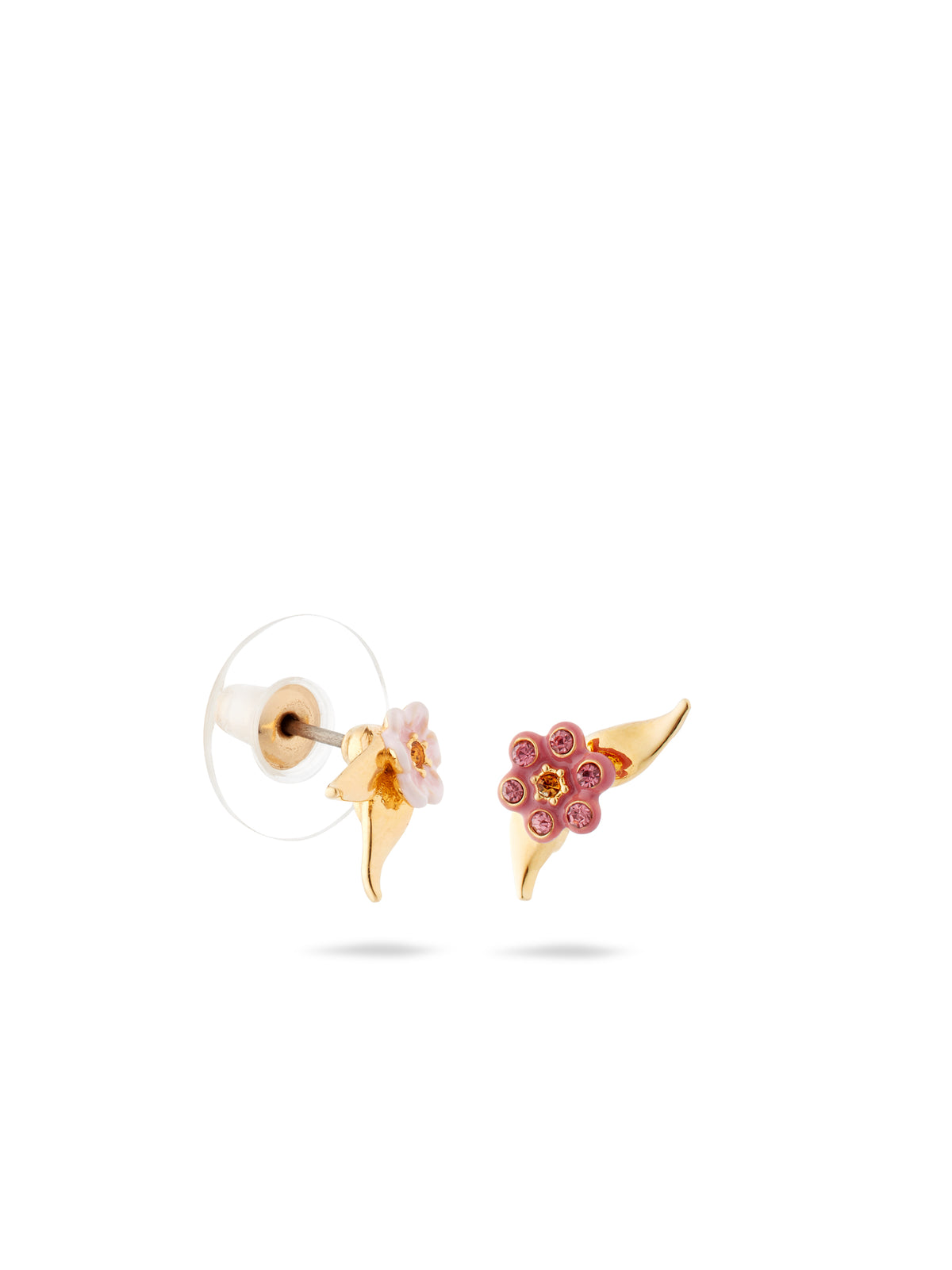 Asymmetrical pink jasmine flower Post earrings