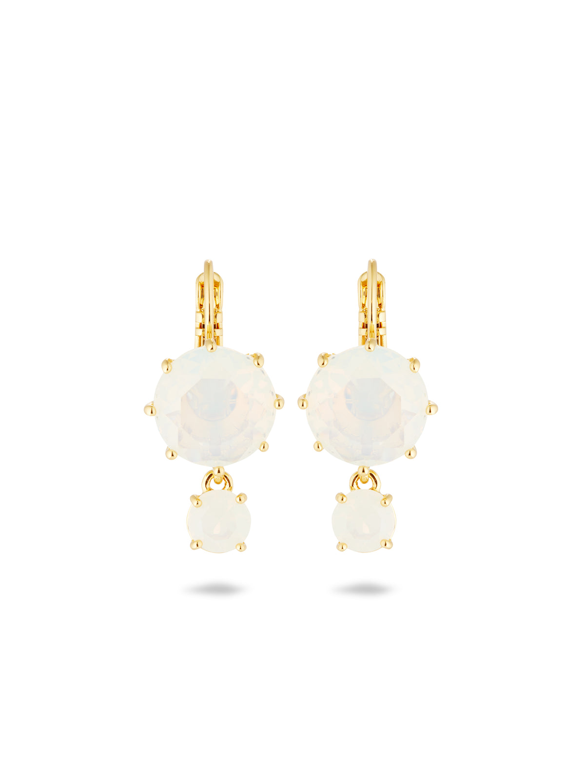 Opalescent white Diamantine two-stone sleeper earrings