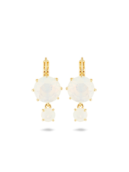 Opalescent white Diamantine two-stone sleeper earrings