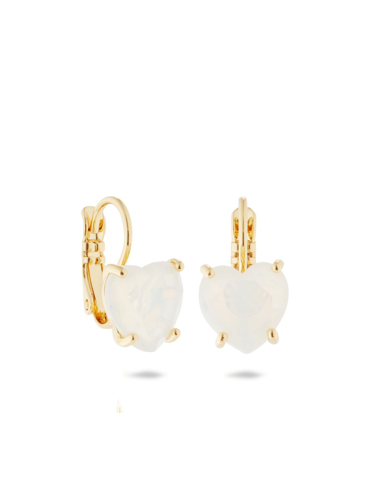 Opalescent white Diamantine heart-shaped stone sleeper earrings