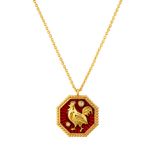 Rooster zodiac sign pendant necklace