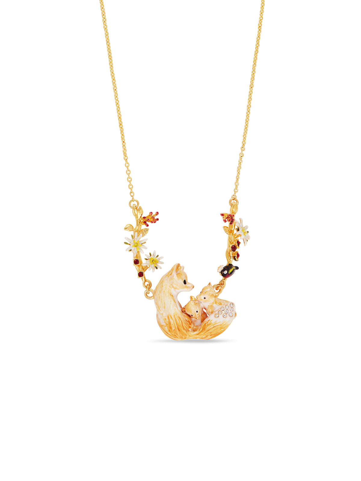 Arctic foxes, varied tit, edelweiss flower and cotoneaster statement necklace