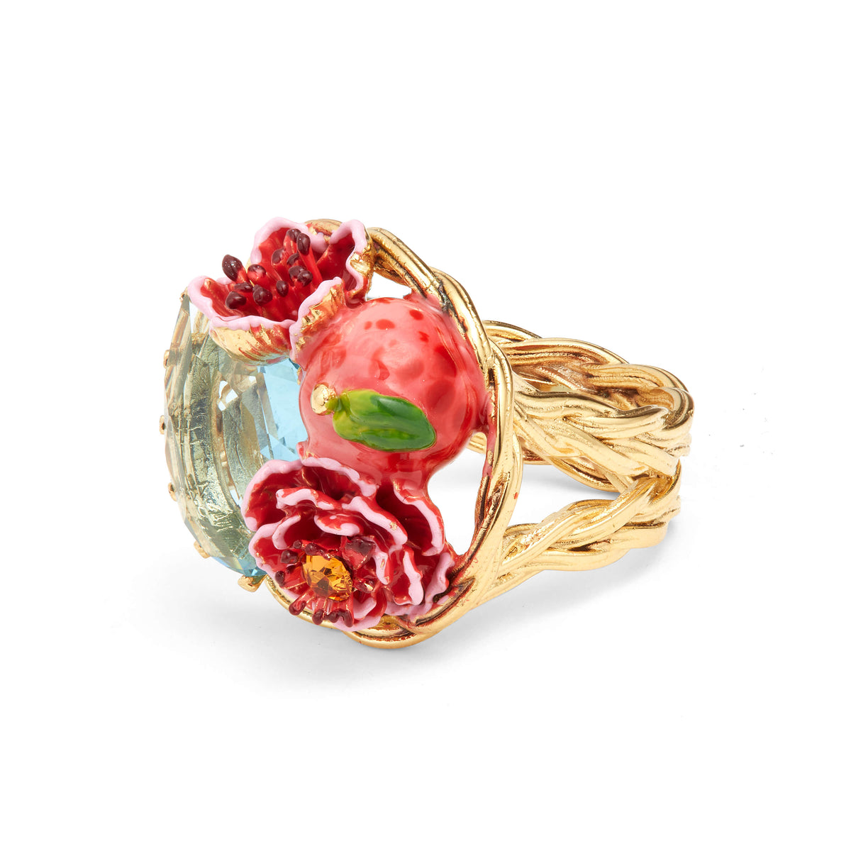 Peach and peach blossom cocktail ring