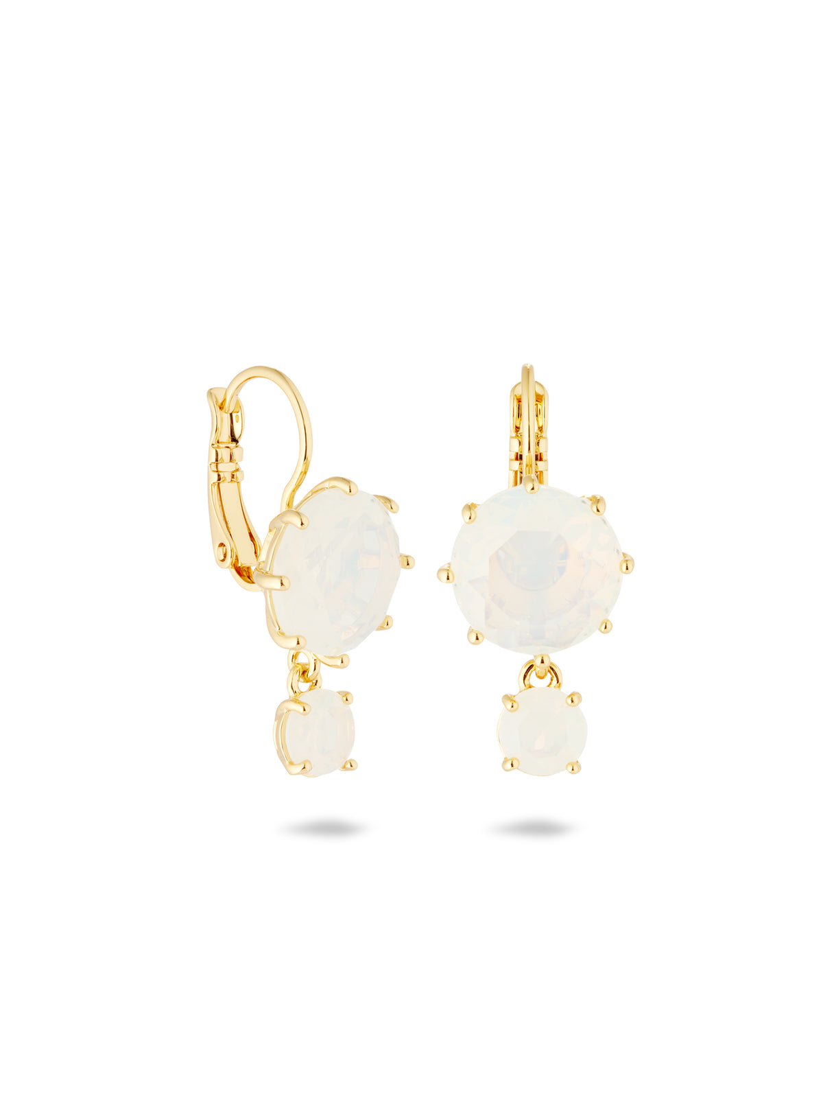 Opalescent white Diamantine two-stone sleeper earrings