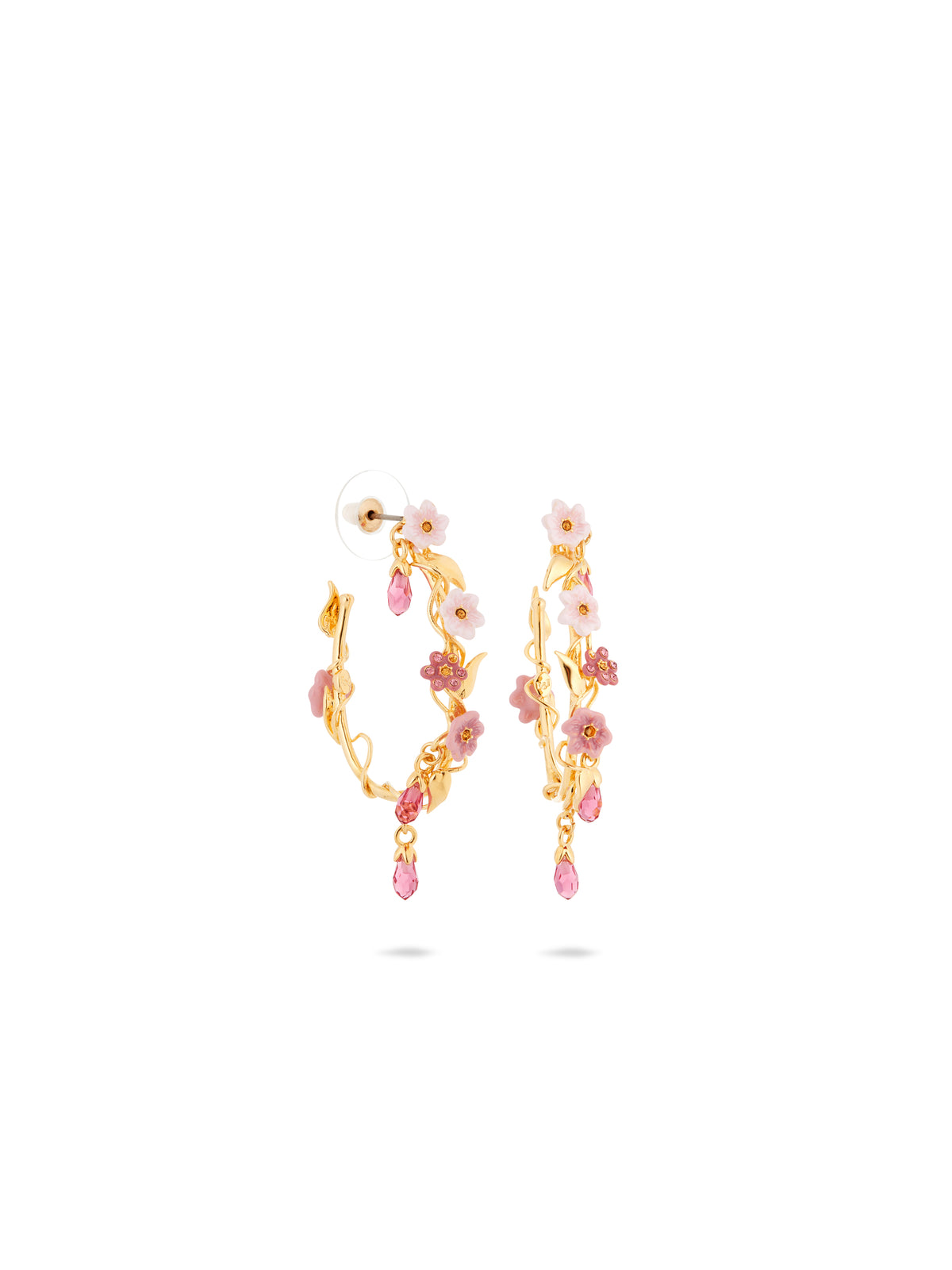 Pink jasmine flower hoop earrings