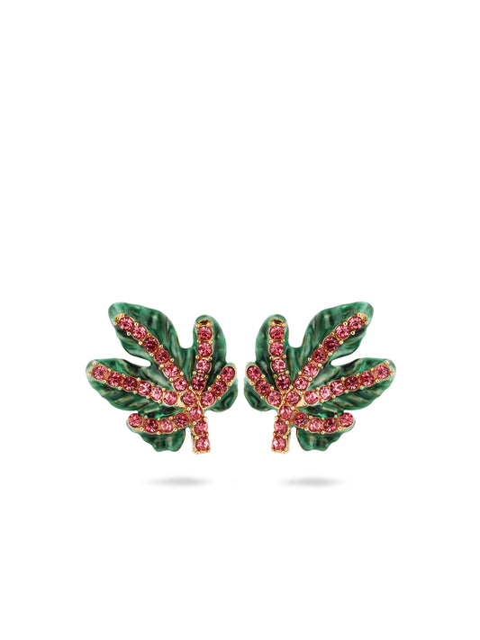 Vine leaf and faceted crystal earrings