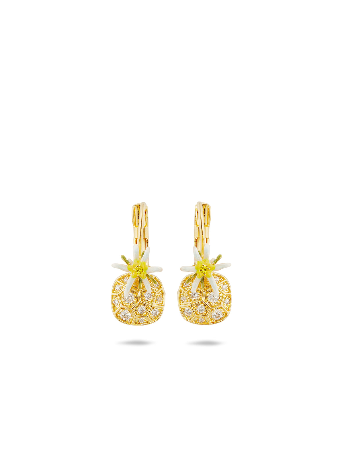 Edelweiss flower and cubic zirconia sleeper earrings