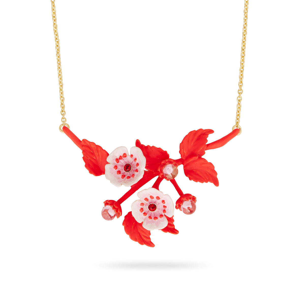 Anemone and crystal thin necklace