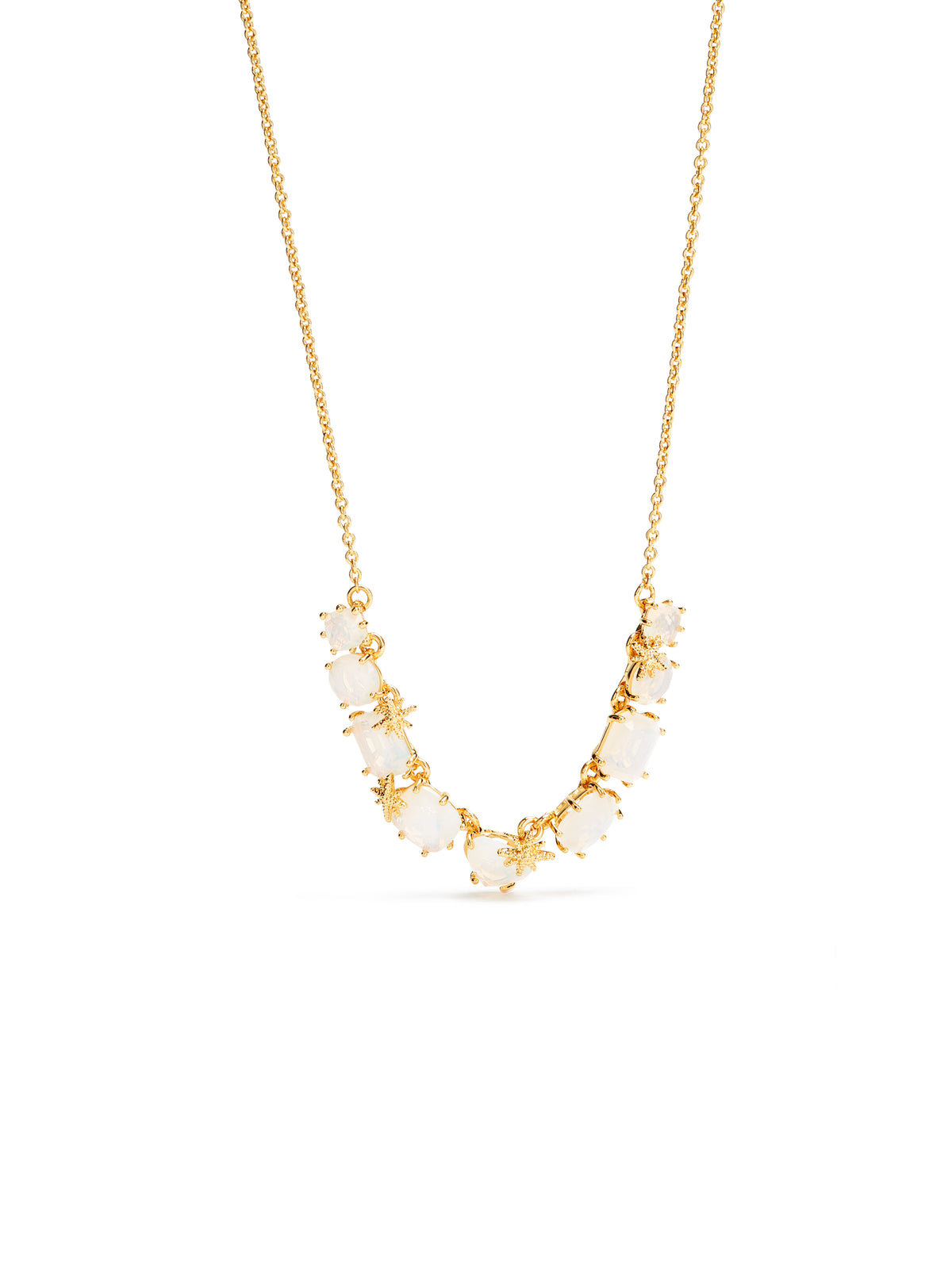 Opalescent white Diamantine thin necklace with nine stones and fine stars