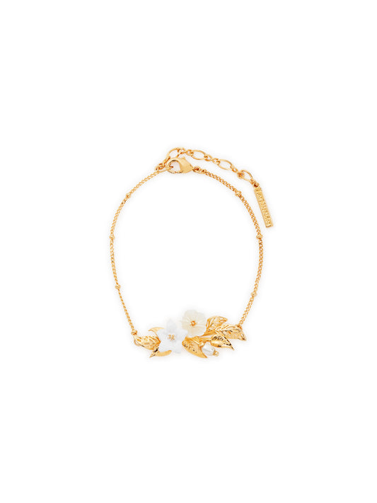 White jasmine and glass pearl bead fine bracelet
