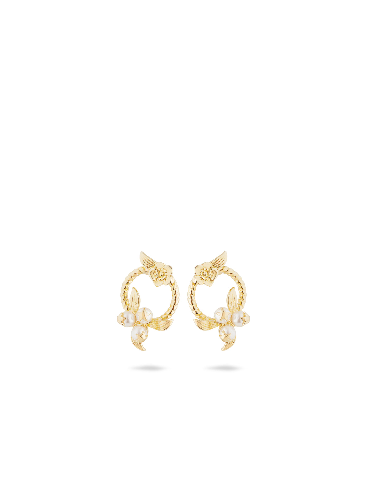 Flower and golden beads sleeper earrings