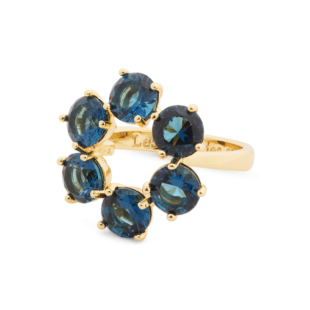 Ocean blue diamantine fine 6 round stone ring