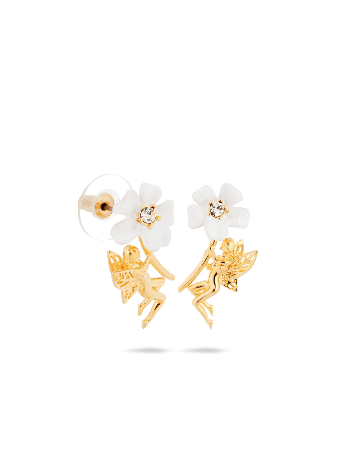 White jasmine and fairy post earrings