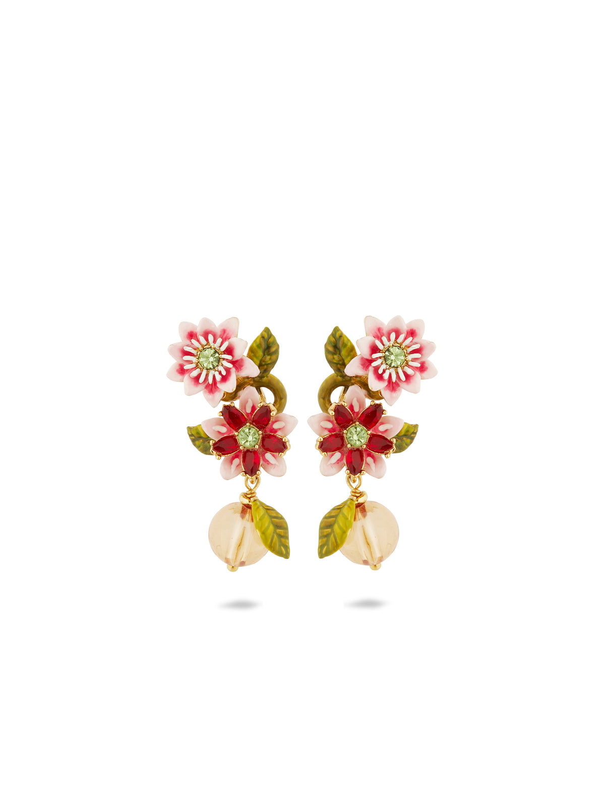 Passion flower and glass bead earrings