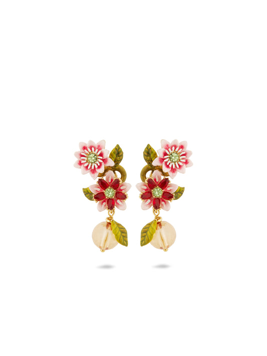 Passion flower and glass bead earrings