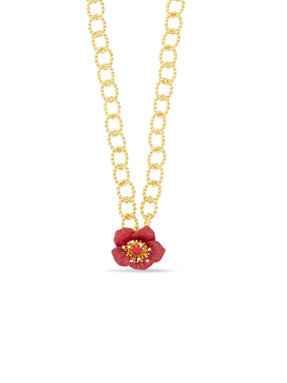 Red hellebore flower pendant necklace