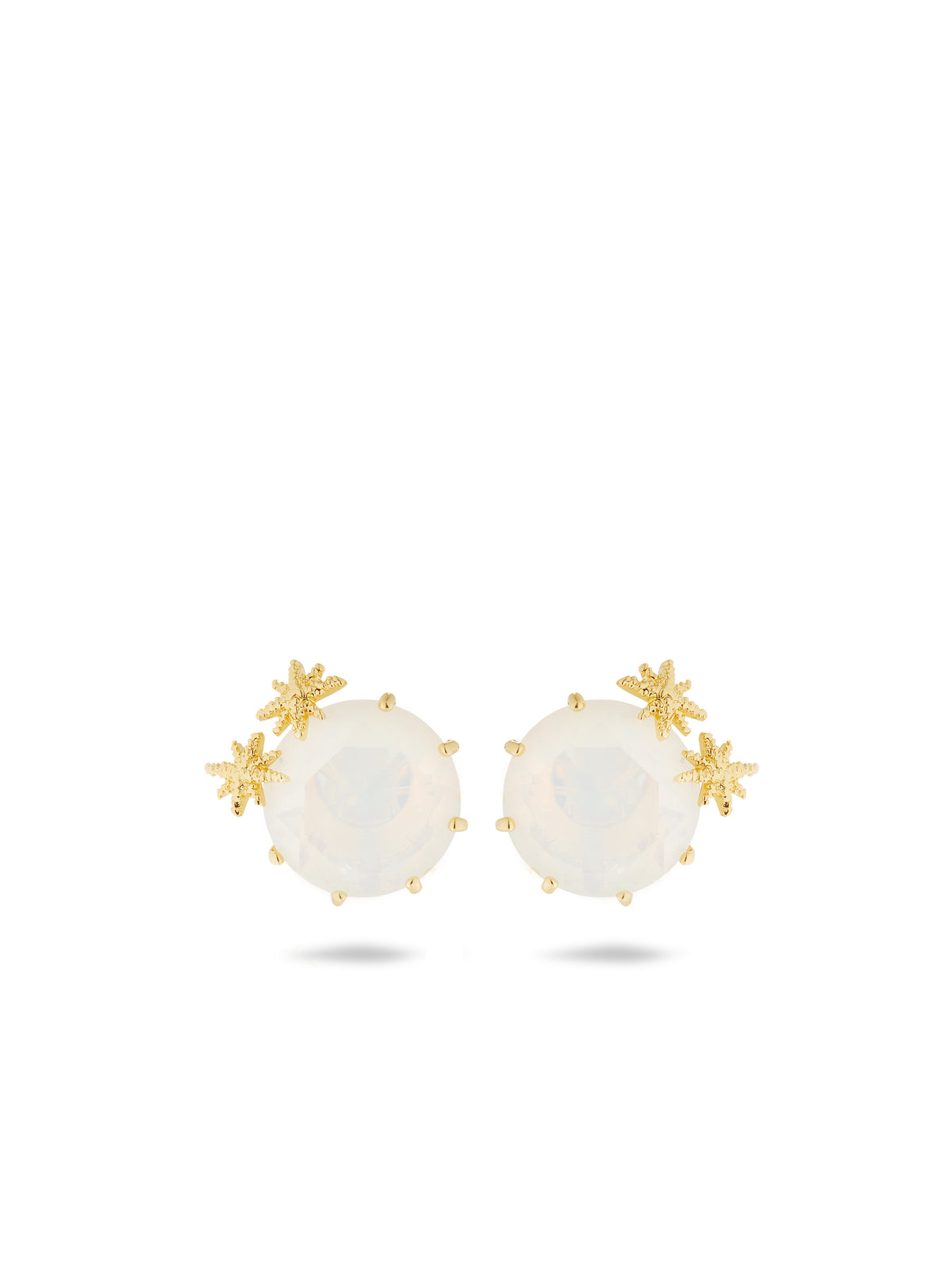 Opalescent white Diamantine round stone Post earrings and fine stars