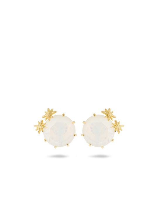 Opalescent white Diamantine round stone Post earrings and fine stars