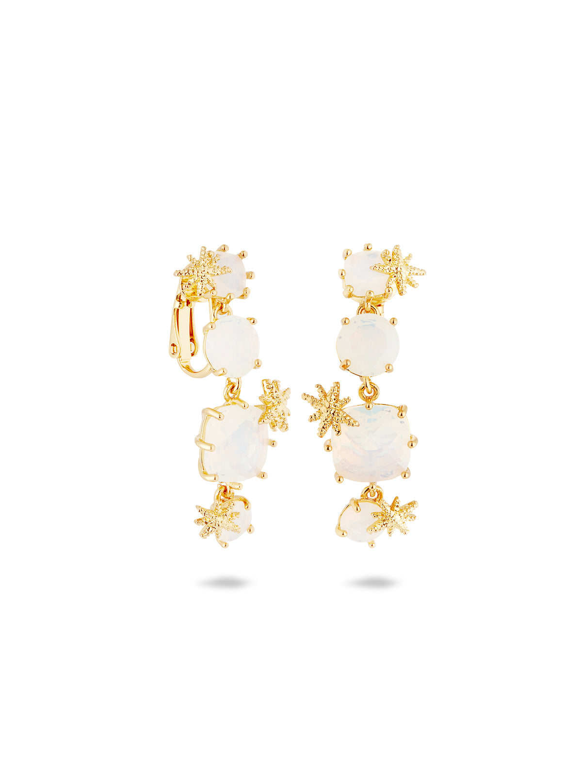 Diamantine earrings with four opalescent white stones and fine stars