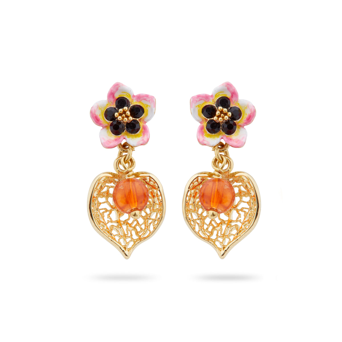 Tiaré flower and physalis post earrings