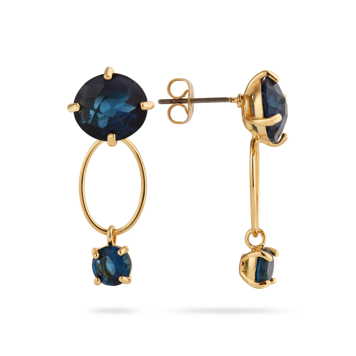Ocean blue diamantine oval ring with round stone post earrings